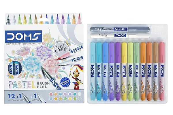 Doms Super Soft Tip Pastel Shades Brush Pen Set 12 Pastel Shades