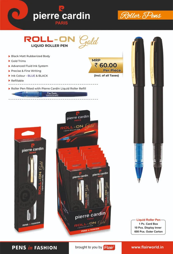Pierre Cardin Roll-On Gold Liquid Roller Pen Blue Black Ink