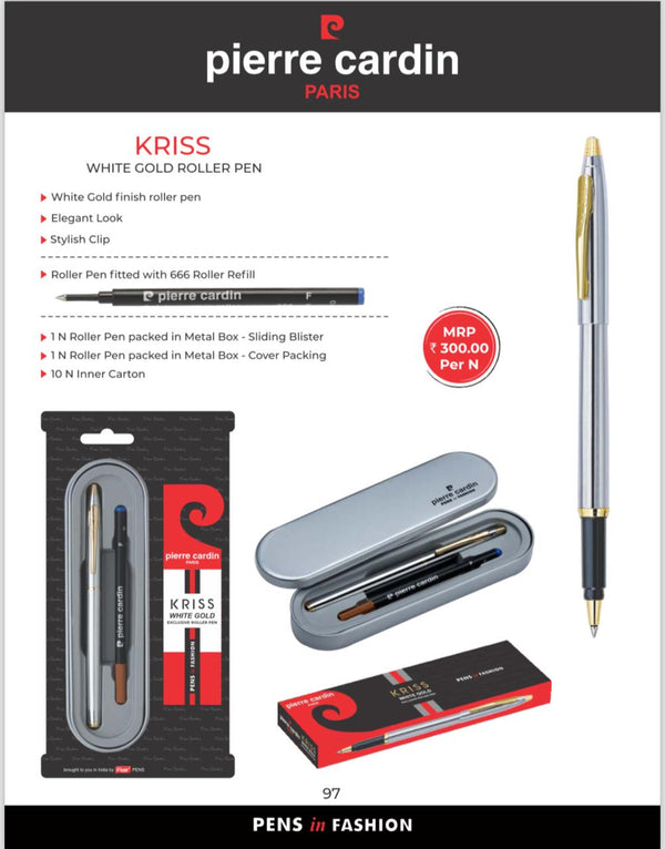 Pierre Cardin Kriss White Gold & Black Exclusive Roller Pen