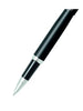 “Matte black Sheaffer VFM 9405 rollerball pen with polished chrome-plated clip, center band, and tip—sleek, modern design.”