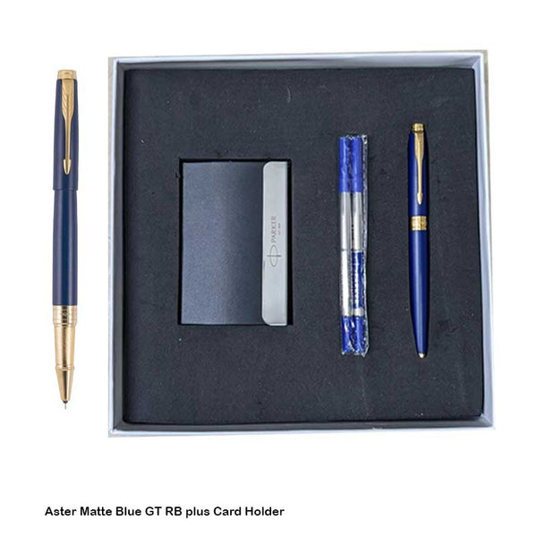 Aster Matte Blue Parker Aster Ball Pen Parker Aster Matte Blue GT Rollerball Pen With Visiting Card Holder (Free)  A Writer's Trove