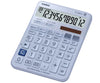 A Casio DJ-1280 Plus 12-bit scientific calculator in light gray with a dark gray display screen and blue accent buttons, shown on a solid white background.