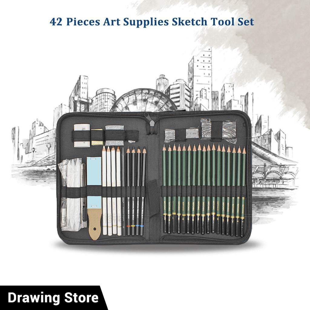 MSGH Premium Sketching Pencils Drawing Kit 42 Pcs with Zippered Carrying  Case (26 Pencil | 6 Sticks | 3 Stumps | 3 Eraser | 1 Sharpener | 1  Sandpaper | 1 Cutter | 1 Extender | 1 Carry Case) : Amazon.in: Home &  Kitchen