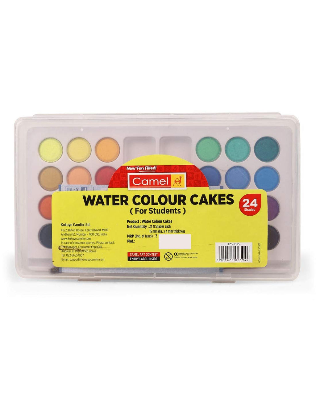 Camel Student Plastic 24 Assorted Shades Water Color Paint Cake Set With 1  Brush